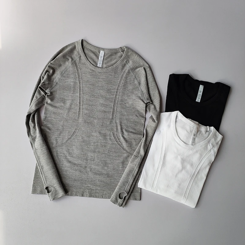 Ropa de yoga para mujer, tops deportivos, cuello redondo, sin costuras, ajustados, camiseta para correr, fitness, entrenamiento, manga larga, camiseta de gimnasio, invierno