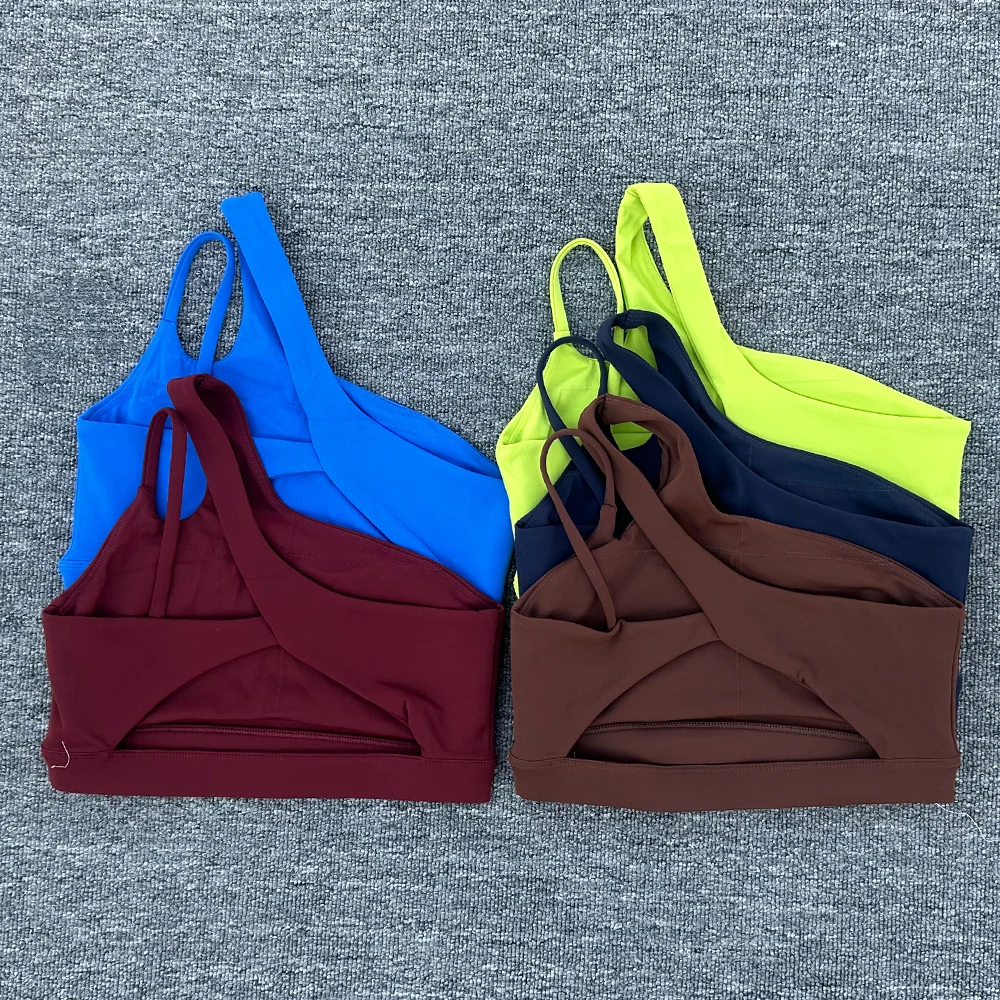Sujetador deportivo a prueba de golpes para mujer, parte de atrás bonita, ropa interior deportiva para gimnasio, correas oblicuas para los hombros, sujetador para correr, Fitness y Yoga ﻿