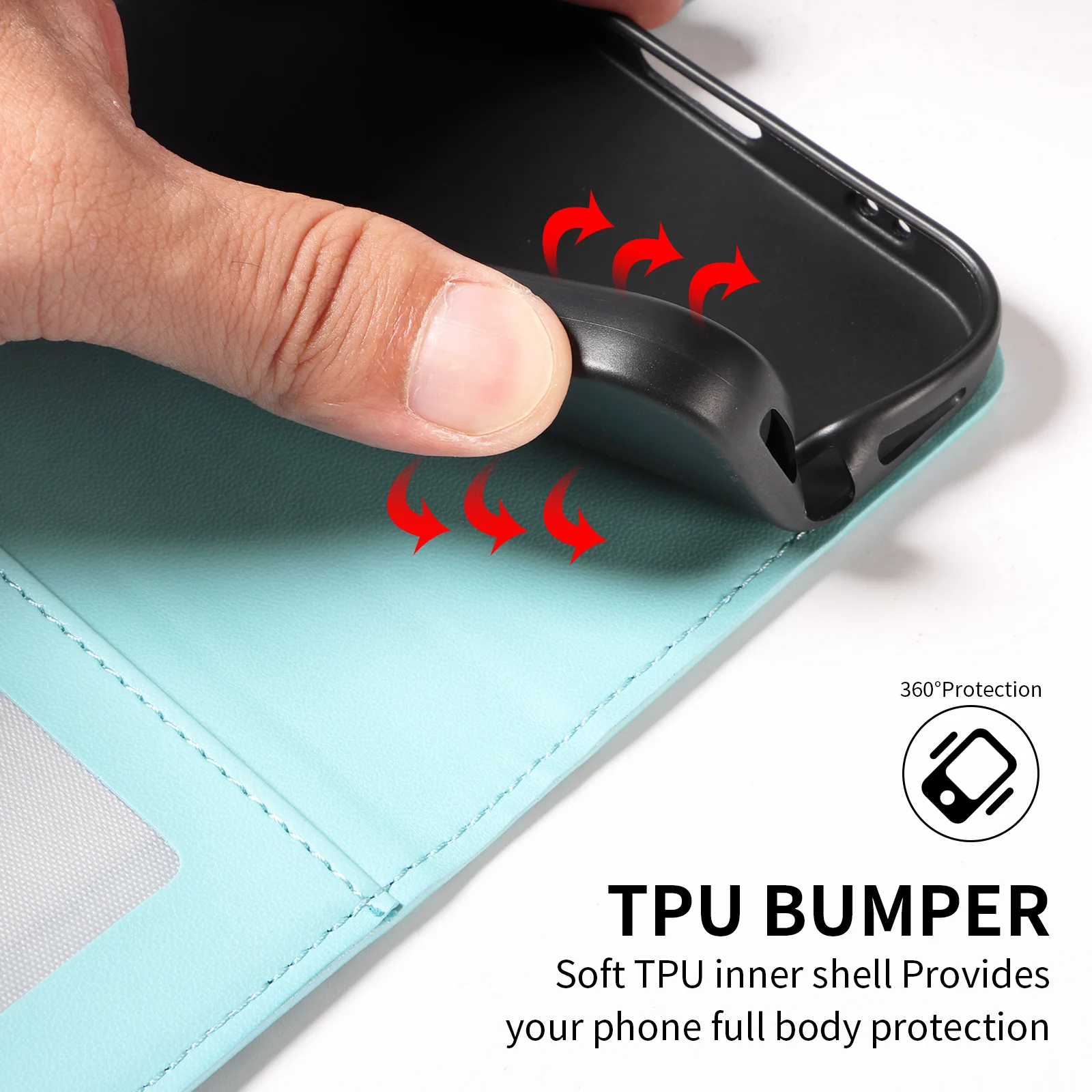 Funda Protectora para Samsung S26 Ultra S25 S24 S23 S22Plus S21Fe, Elegante Funda de Teléfono Tipo Cartera con Relieve de Cuero Sintético