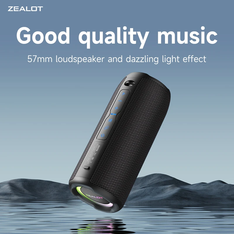 Altavoz Bluetooth portátil ZEALOT-S49PRO 20W IPX6 resistente al agua, tarjeta Micro SD, enchufe AUX, tiempo de reproducción 10H, luz RGB estéreo inalámbrica