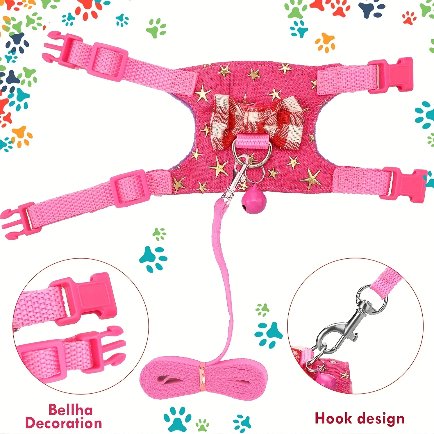 2 unids/set arnés y correa para hámster, conjunto para caminar, ropa para mascotas pequeñas con campanas de lazo, chaleco acolchado seguro y cómodo, tira para hámster