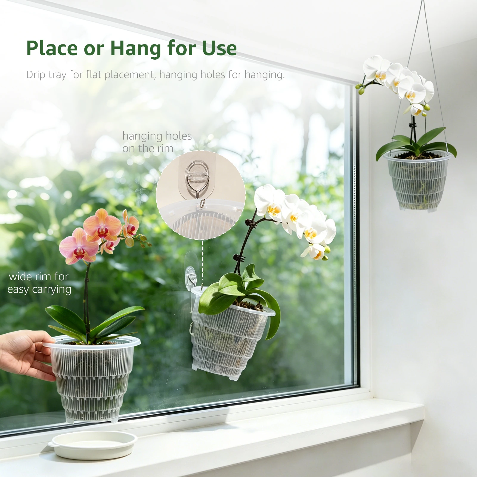 Macetas Transparentes para Orquídeas con Orificios, Macetas para Plantas de Orquídeas Cattleya y Dendrobium, Cachepots de 10cm, 12cm y 15cm, Decoración para el Hogar