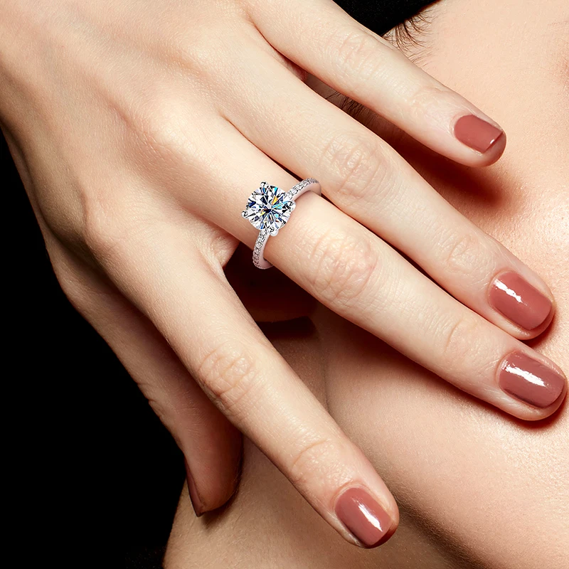 KNOBSPIN D VVS1 Anillo de moissanita redondo de 1-3 quilates chapado en oro blanco de 18 quilates, plata de ley s925 con anillos de boda de diamantes GRA para mujer