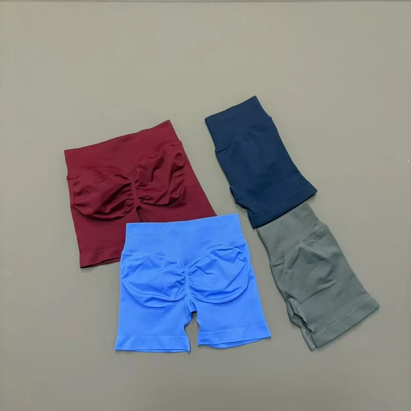 HISTELLO Df Shorts Deportivos Sólidos para Mujer, Leggings de Yoga Sin Costuras, Cintura Baja Acanalada, Mallas Deportivas con Efecto Scrunch para Fitness y Running