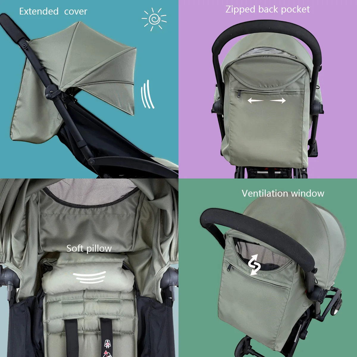 175 accesorios para cochecito, funda para dosel, cojín para asiento Compatible con Babyzen YOYO, funda para colchón de asiento con bolsillo trasero con cremallera