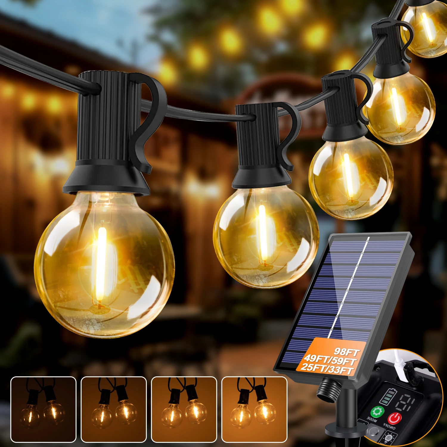 Guirnalda de luces Led con forma de globo Solar G40, luces colgantes solares inastillables impermeables para exteriores, decoración de bistró y patio trasero