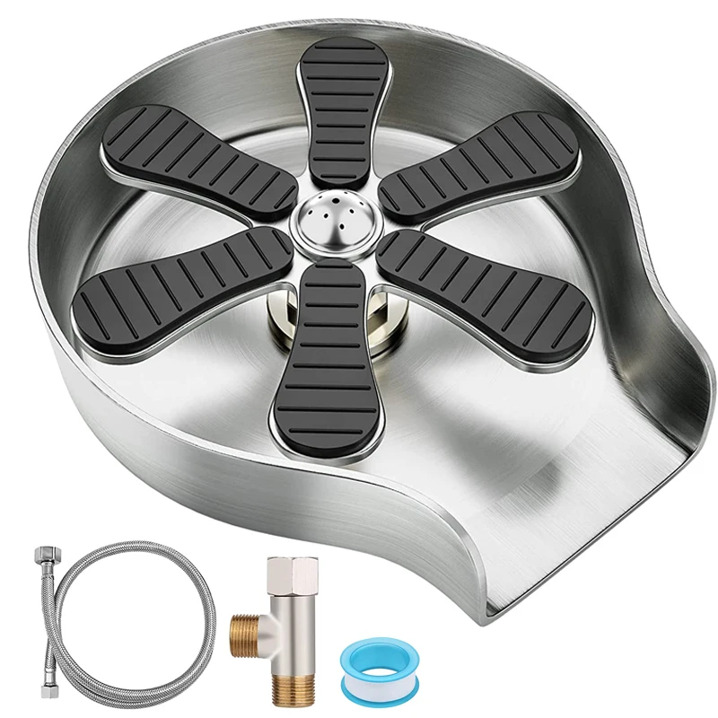Fregadero de cocina, lavado de tazas de vidrio, lavadora automática a presión de acero inoxidable, herramienta de limpieza, grifo, barra, enjuague, jarra de café