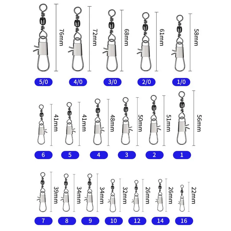 100 unidades de Conectores Giratorios de Pesca con Rodamiento, Clips de Cierre Rápido, Anzuelos de Pesca, Accesorios de Pesca, Anzuelos Tipo B, Señuelos