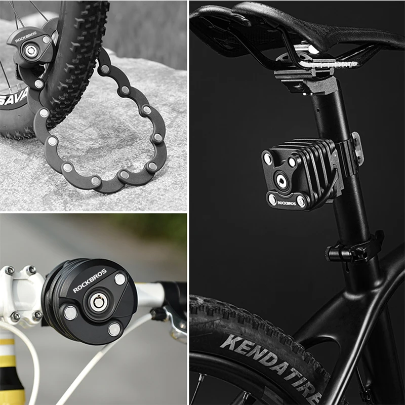 Candado de bicicleta ROCKBROS con llaves candado de bicicleta de alta seguridad antirrobo candado de cadena de ciclismo portátil con accesorios de soporte de montaje