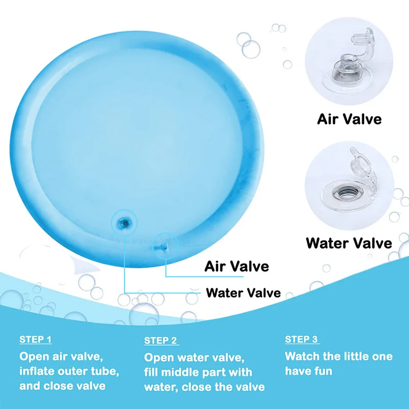 Alfombra de agua grande para jugar al bebé, 100cm, patrón de sello de delfín, alfombra de juego redonda inflable de PVC, cojín, regalo para niños, 1 ud.