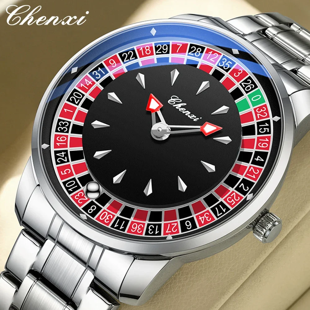Reloj de Cuarzo CHENXI para Hombre con Esfera Giratoria de Ruleta, Números Arábigos, Resistente al Agua, Manecillas Luminosas, Reloj de Pulsera Masculino, Regalo, Reloj Hombre