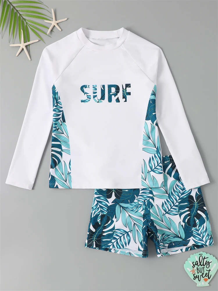 Traje de Baño para Niño 2026, Nuevo Diseño Geométrico, Manga Larga, Traje de Baño Infantil de Dos Piezas, Ropa de Playa para Niños, Traje de Baño para Natación