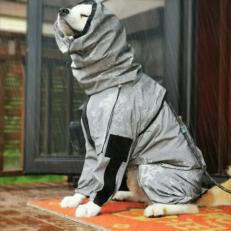Chubasquero grande para perros al aire libre, chaqueta reflectante con protección solar, impermeable para mascotas, Sudadera con capucha, ropa impermeable para perros medianos y grandes, mono impermeable