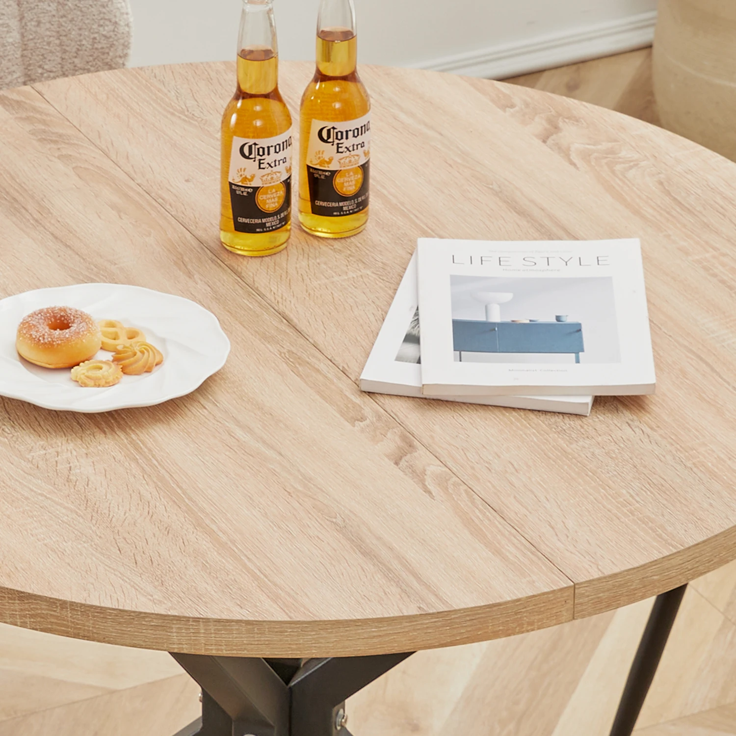 Mesa redonda nórdica, mesa de comedor de madera maciza, mesa redondeada, balcón, sala de estar, muebles para el hogar, 100CM