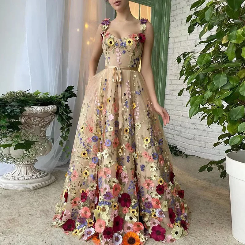 Flores tridimensionales para mujer, bordado de moda, envoltura de flores para glúteos, vestido Sexy, temperamento elegante, encaje de malla