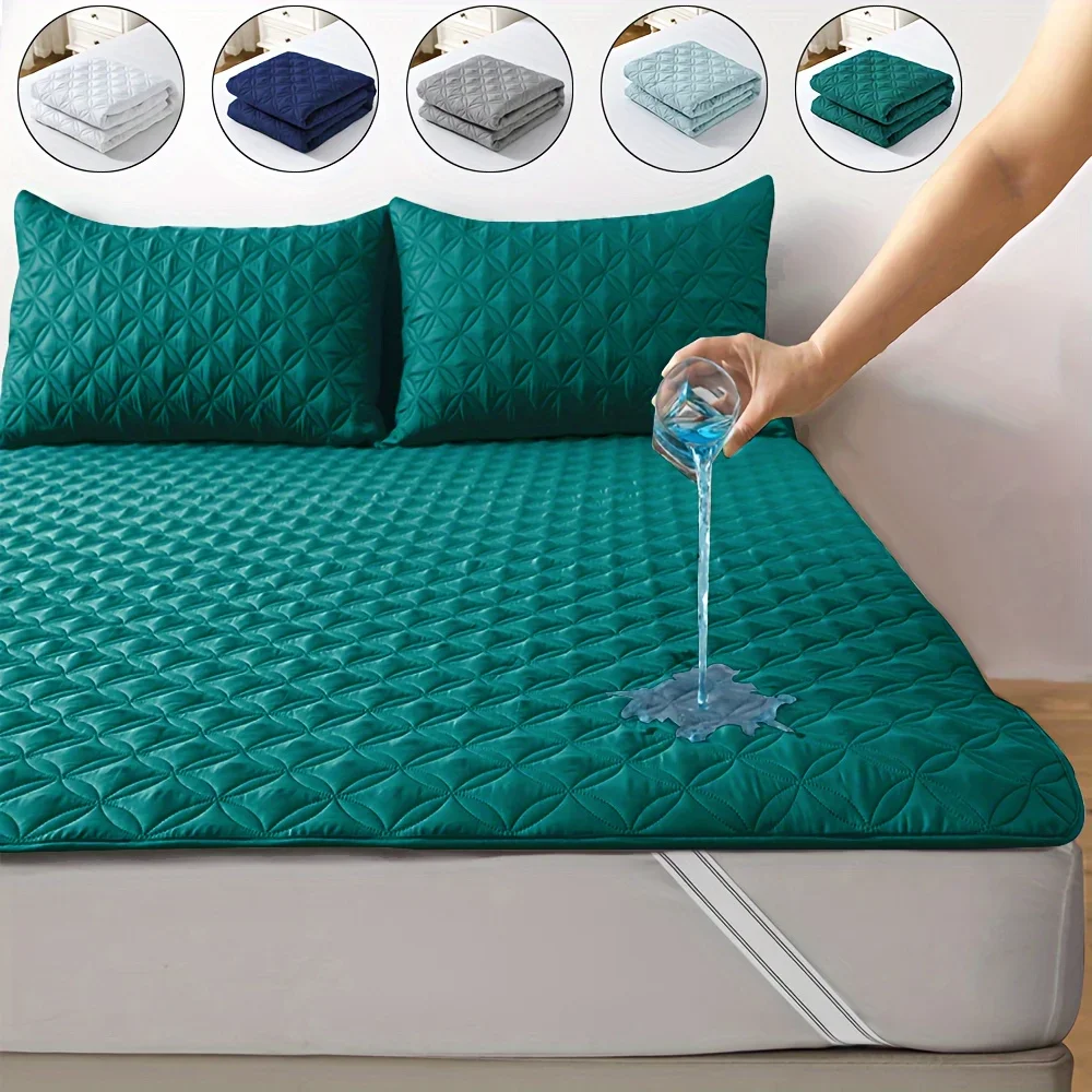 Funda protectora de colchón impermeable con banda elástica, almohadilla de colchón suave y transpirable para cama gris/blanco/verde/azul