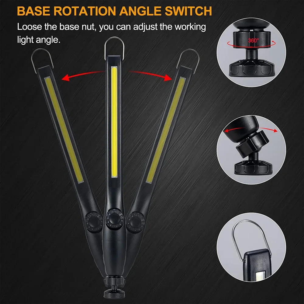 1-Paquete de 5 linterna COB + LED, luz de trabajo magnética, linterna recargable por USB, luz de inspección, lámpara de Reparación de automóviles para acampar