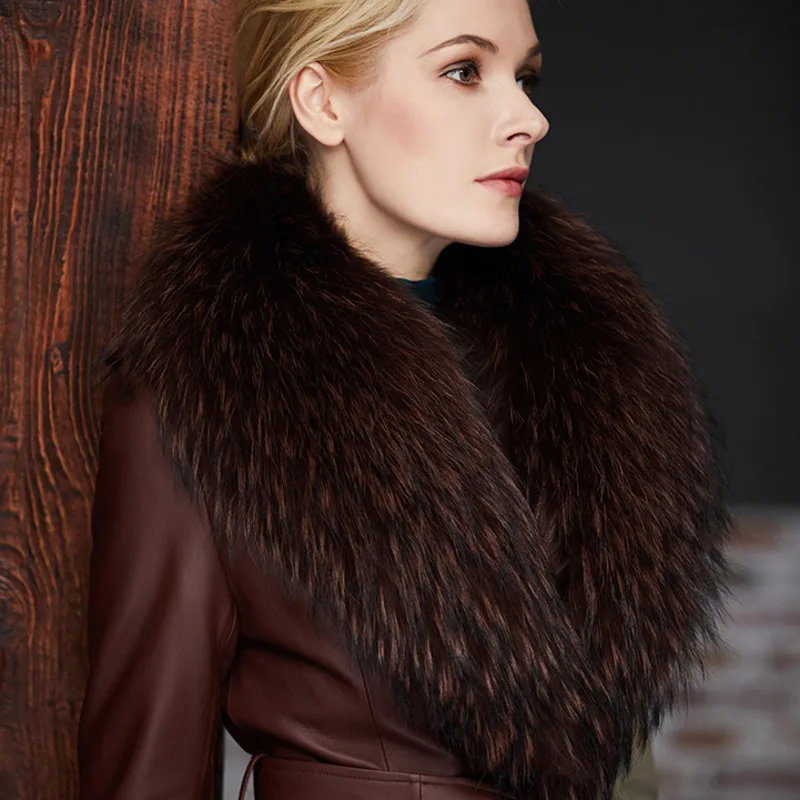 Bufanda de piel de mapache auténtica para mujer, bufanda de piel Natural para invierno, envolturas cálidas de gran tamaño, bufandas de piel peluda para abrigo, chaquetas, collares