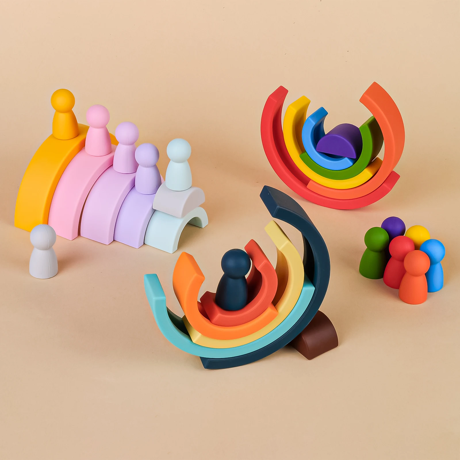 TYRY.HU 6/7/10 piezas Bloques de Construcción de Silicona para Bebés, Bloques Suaves de Arcoíris, Juguetes Educativos 3D Montessori, Mordedores para Bebés, Regalos