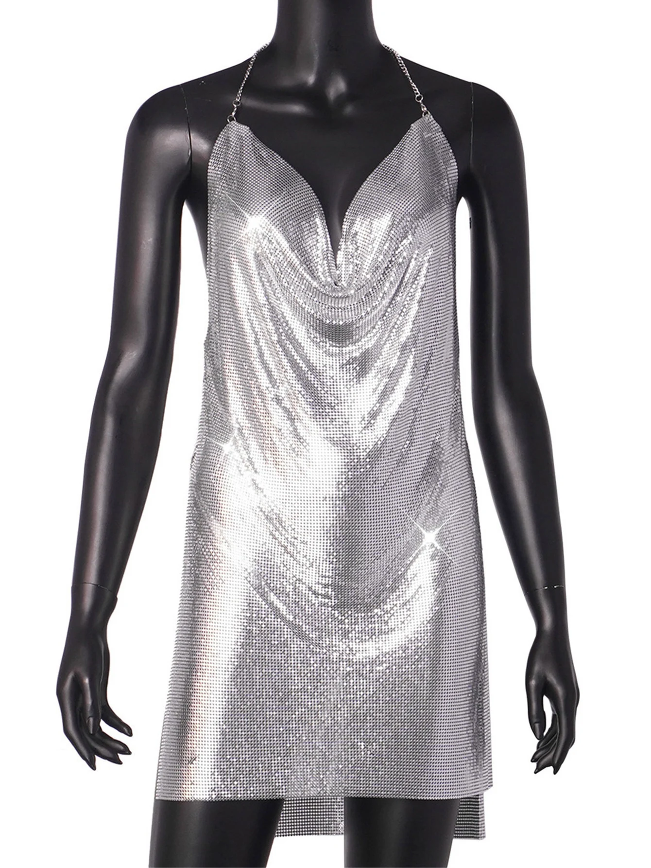 Vestido de Noche Sexy Transparente con Lentejuelas Metálicas para Mujer, Verano, Espalda Descubierta, Negro, Mini Vestido para Club de Playa, Vestidos para Fiesta de Cumpleaños, Vestidos HL