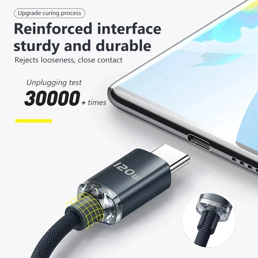 NNBILI-Cable USB tipo C a tipo C de 120W, Cable de carga rápida para teléfono, Cable de datos USB A a tipo C para Huawei, Xiaomi, OPPO, Honor, Samsung