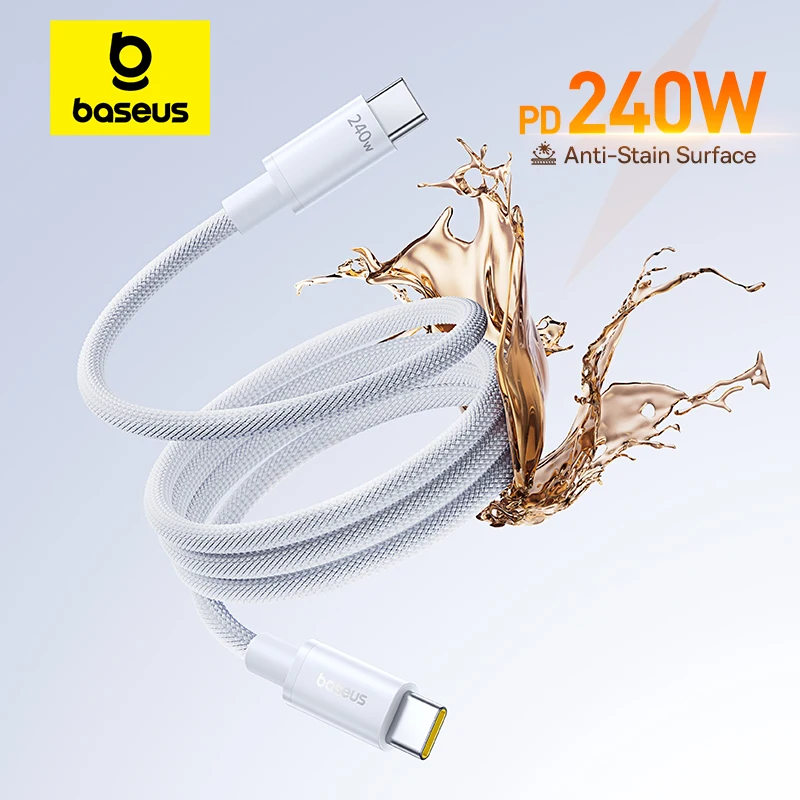 Cable Baseus de 240W tipo C Cable de datos de carga rápida USB-C a USB-C grafeno PD QC rápido para MacBook Pro para iPhone 17 16 Samsung