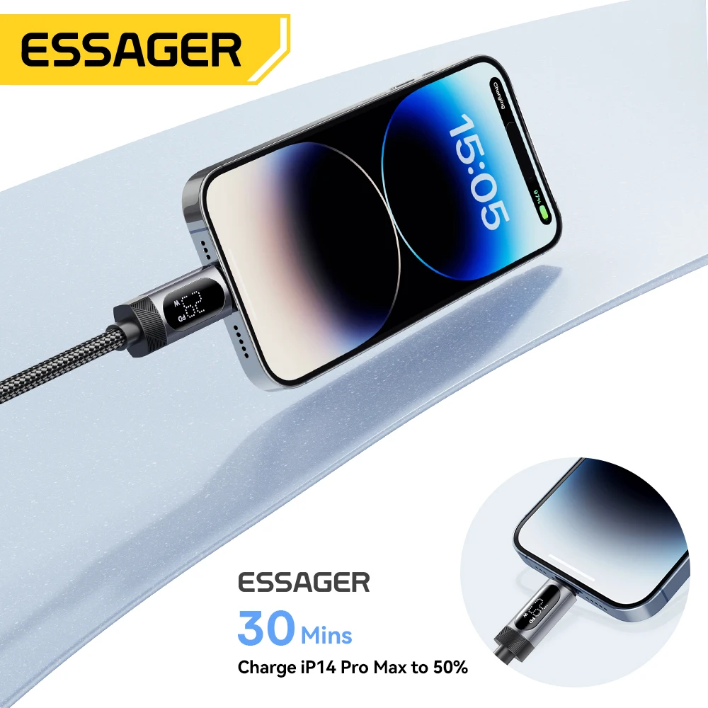 Essager tipo C a Cable de iluminación para iPhone 14 13 12 11 Pro Max PD 29W Cable de pantalla Digital de carga rápida para Macbook iPad