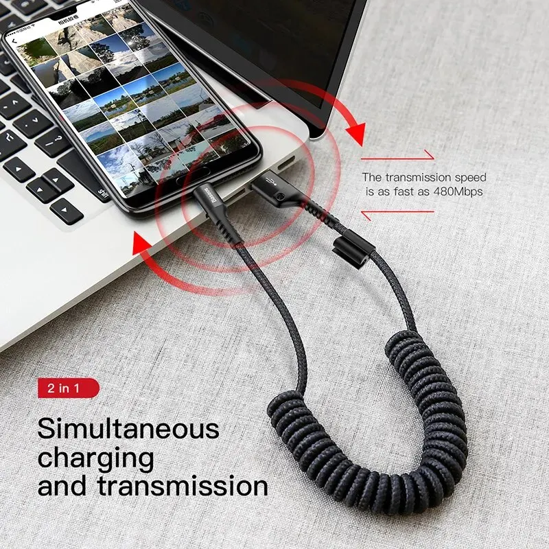 Baseus-Cable telescópico de carga rápida tipo C, cargador de teléfono para coche, Cable USB para Samsung, Xiaomi, Redmi