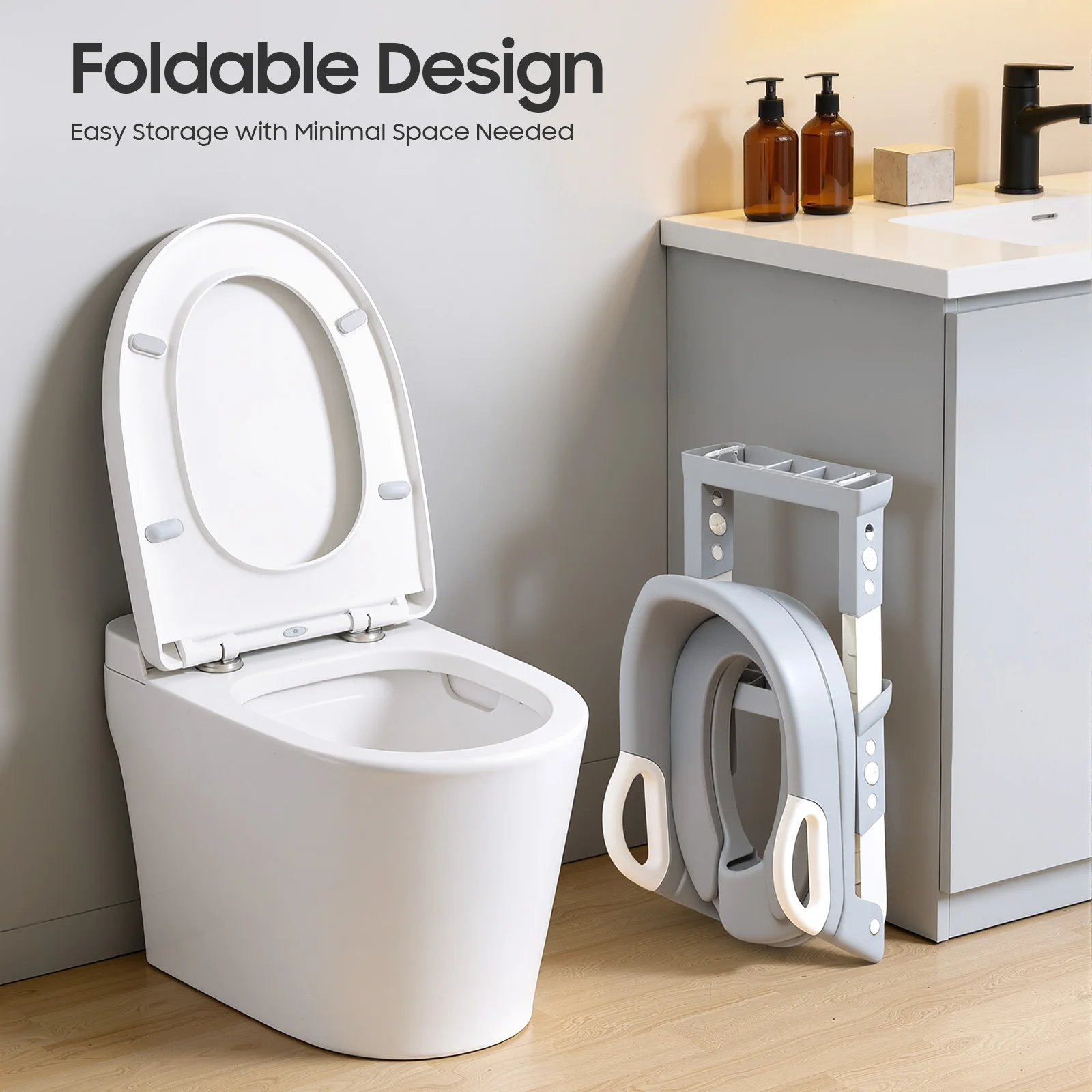 Asiento de Inodoro Plegable para Niños con Escalón, Asiento de Inodoro Ajustable de 6 Niveles para Niños Pequeños con Pedales Antideslizantes para Inodoros en Forma de V/U/O