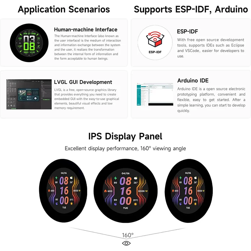 Waveshare ESP32-S3 pantalla táctil IPS de 2,8 pulgadas placa de desarrollo LCD redonda procesador LX7 de 32 bits pantalla ESP32 para ArduinoIDE ESP-IDF