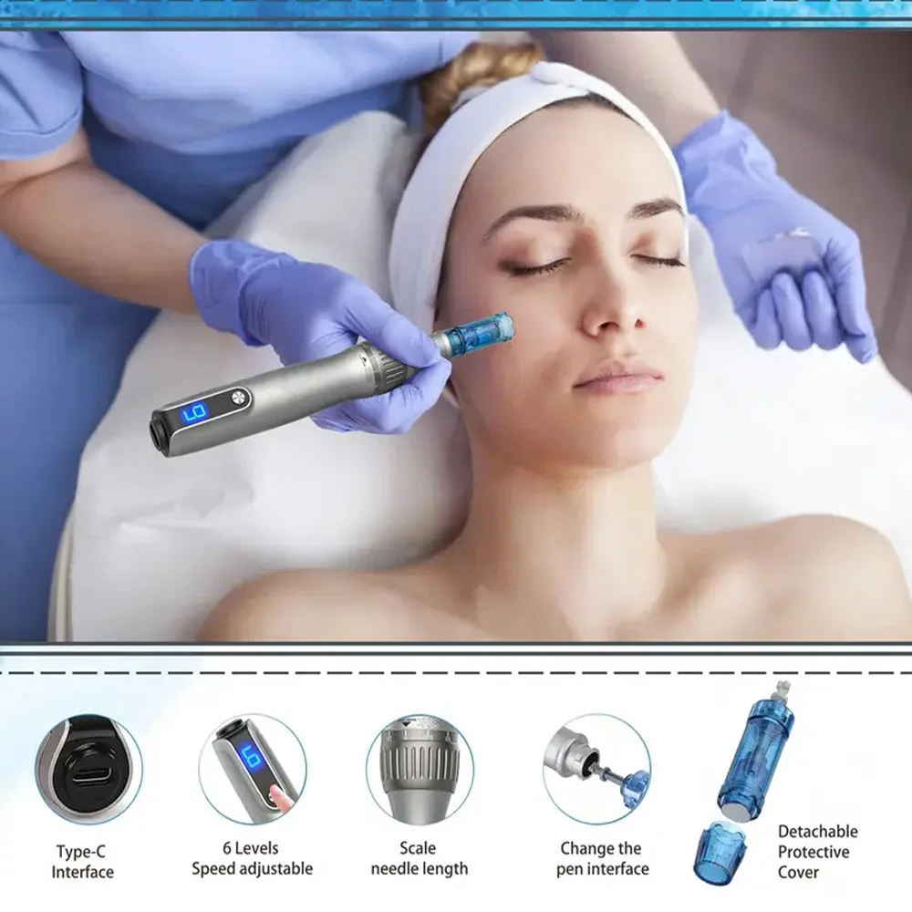 Dr Pen M8S, Dermapen Inalámbrico, Máquina de Microneedling con 2 Cartuchos de Repuesto, Longitud de la Aguja 0.25mm