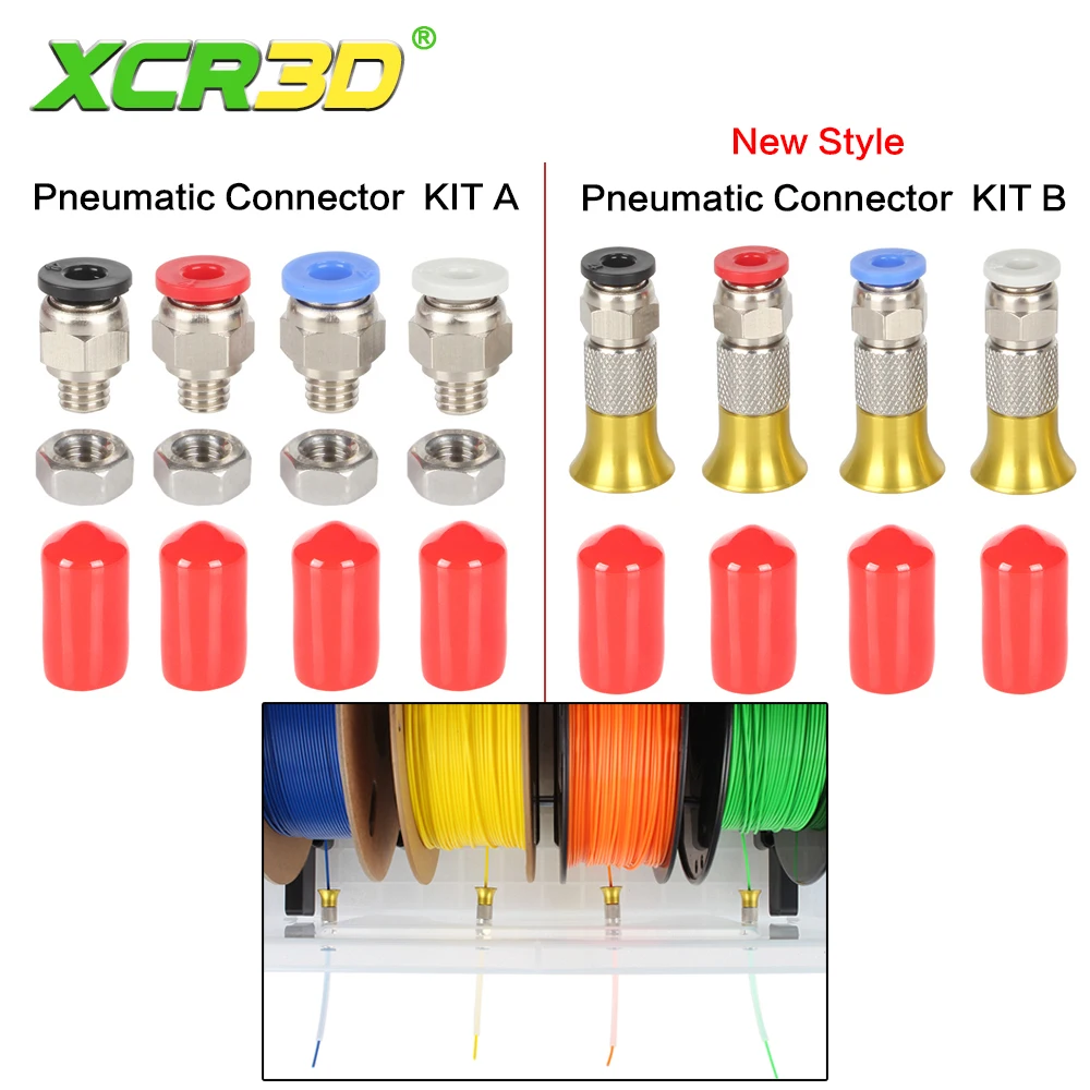 XCR-caja secadora de filamentos para impresora 3D, conector neumático con tuerca para filamentos PLA ABS, tubo de PTFE de 2,5x4mm, accesorios para impresora 3D
