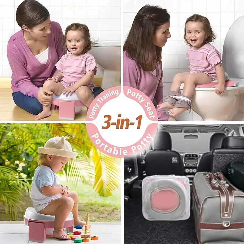 Asiento de Inodoro para Bebés 3 en 1, Plegable, Portátil, con Bolsas, Asiento de Entrenamiento para Ir al Baño, Apto para Niños y Niñas