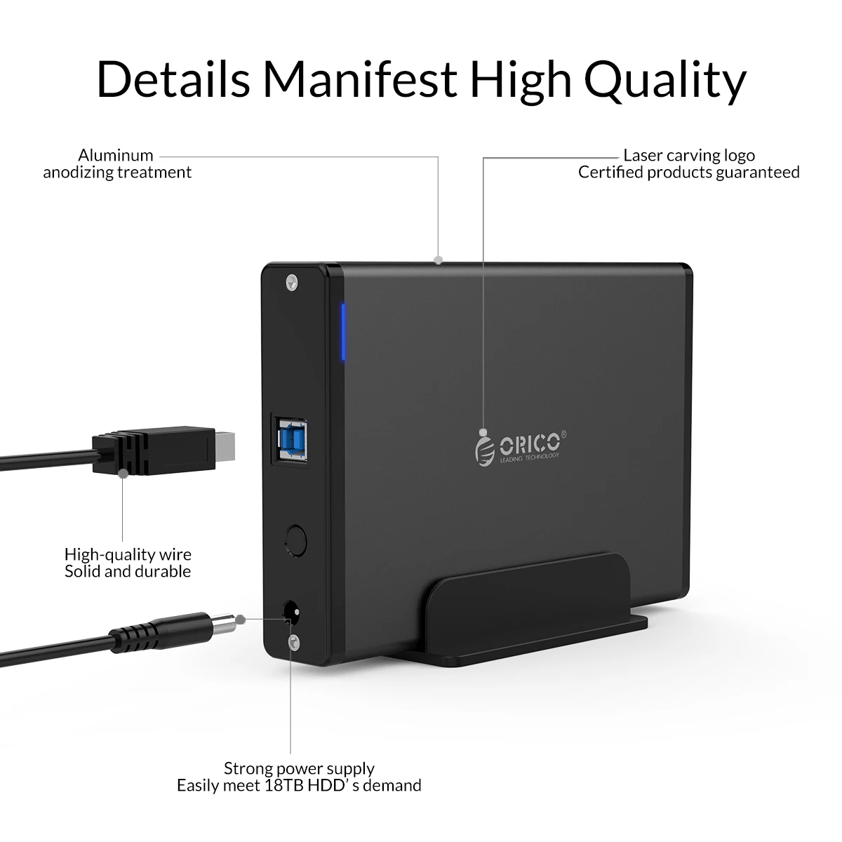 ORICO-funda HDD de 3,5 pulgadas, adaptador SATA a USB 3,0, carcasa de disco duro externo para disco SSD de 2,5 y 3,5 pulgadas, carcasa HDD para PC