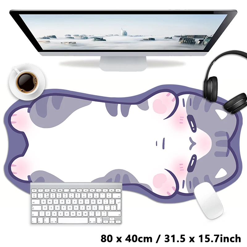 Alfombrilla de ratón grande XXL con diseño de gato Kawaii de carey rosa y negro, alfombrilla para ratón antideslizante para ordenador, alfombrilla para teclado y escritorio