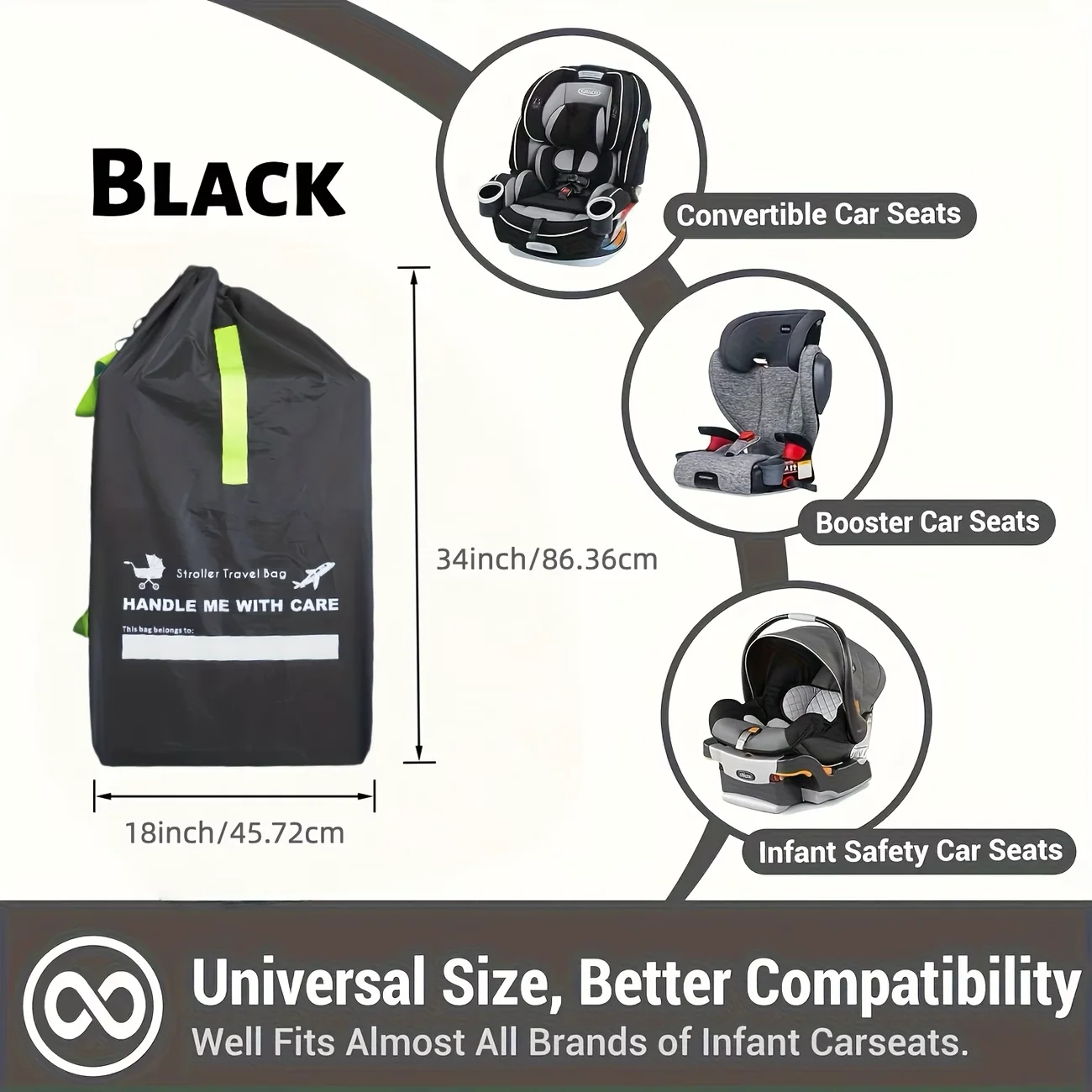 Funda Extra Grande para Cochecito de Bebé para Avión - Bolsa de Almacenamiento Resistente con Acolchado, Accesorios de Viaje Universales, Color Negro