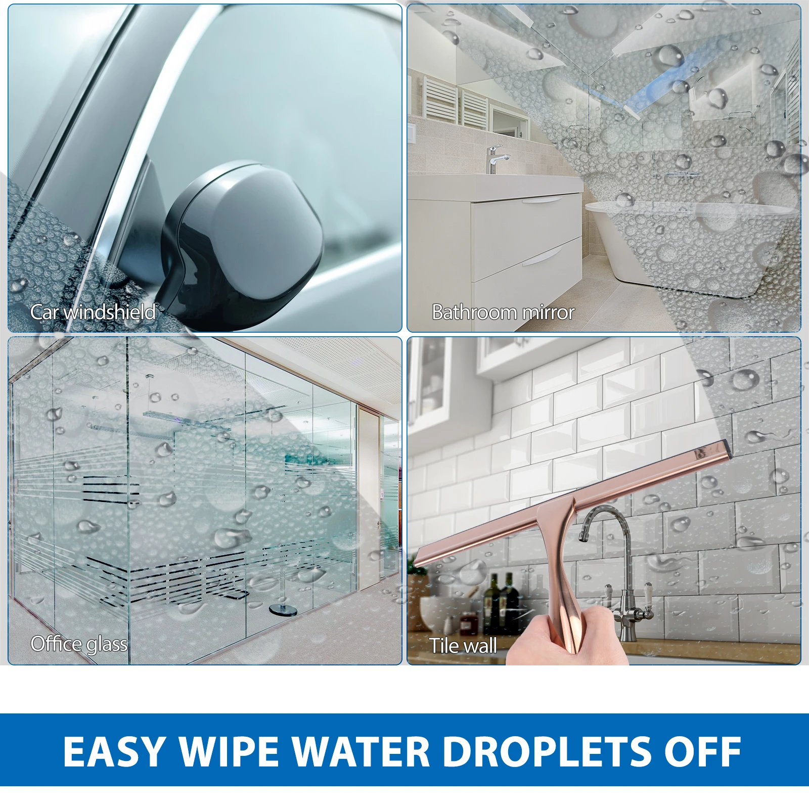 Limpiaparabrisas de acero inoxidable, vidrio, bronce, silicona, raspador de baño para el hogar, espejo, ducha, escurridor, todo propósito