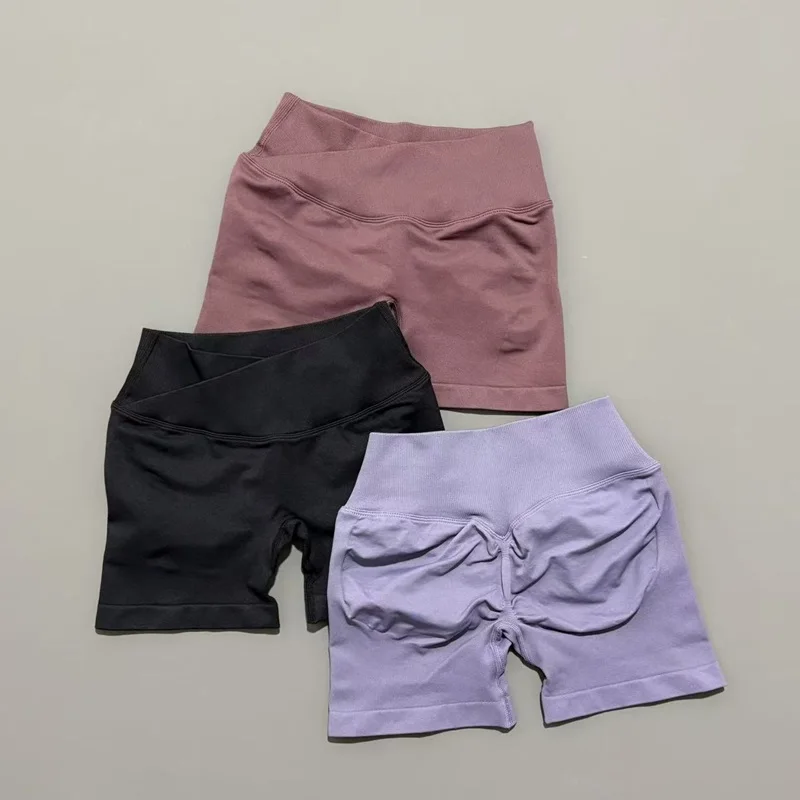 HISTELLO Vision Shorts 4,5 "Df Dupe mujeres Yoga cintura cruzada entrenamiento corto sin costuras Leggings estiramiento Fitness correr pantalones cortos de gimnasio