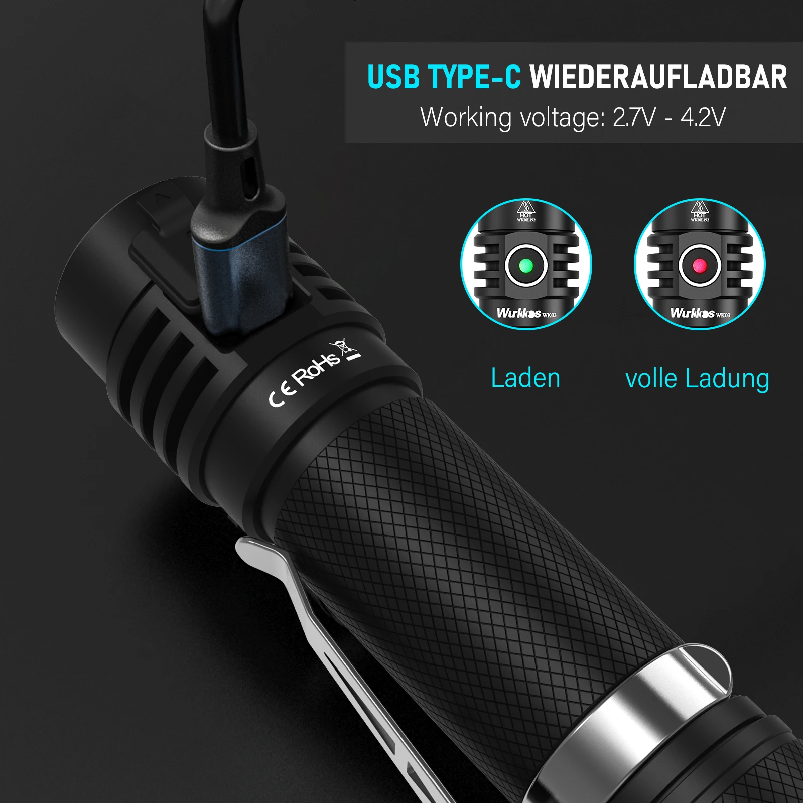 Wurkkos WK03 linterna LED 18650 antorcha 1800LM ATR Luminus SST40 recargable USB C luz IP68 impermeable para senderismo Camping