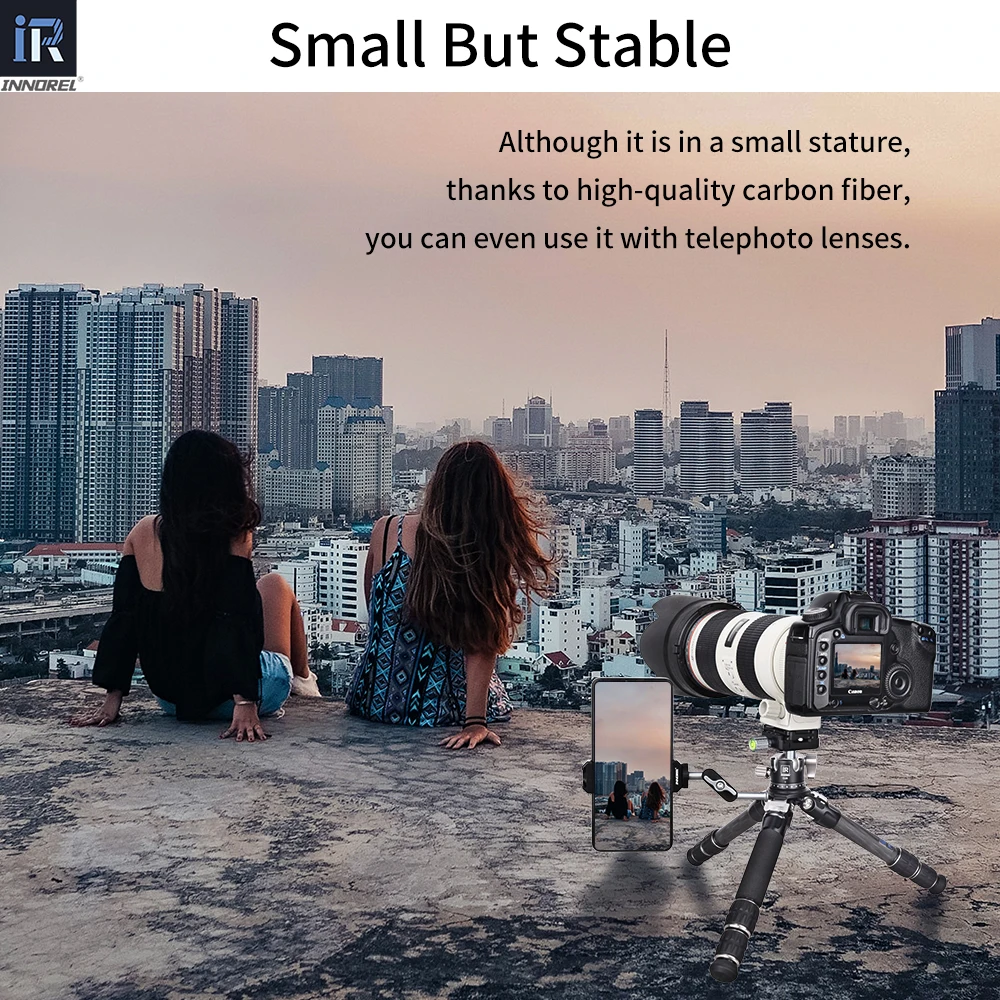 INNOREL Carga 10 kg CT223C Mini trípode de sobremesa trípode de escritorio compacto de fibra de carbono de 10 capas para DSLR digital, vídeo DV, teléfono celular