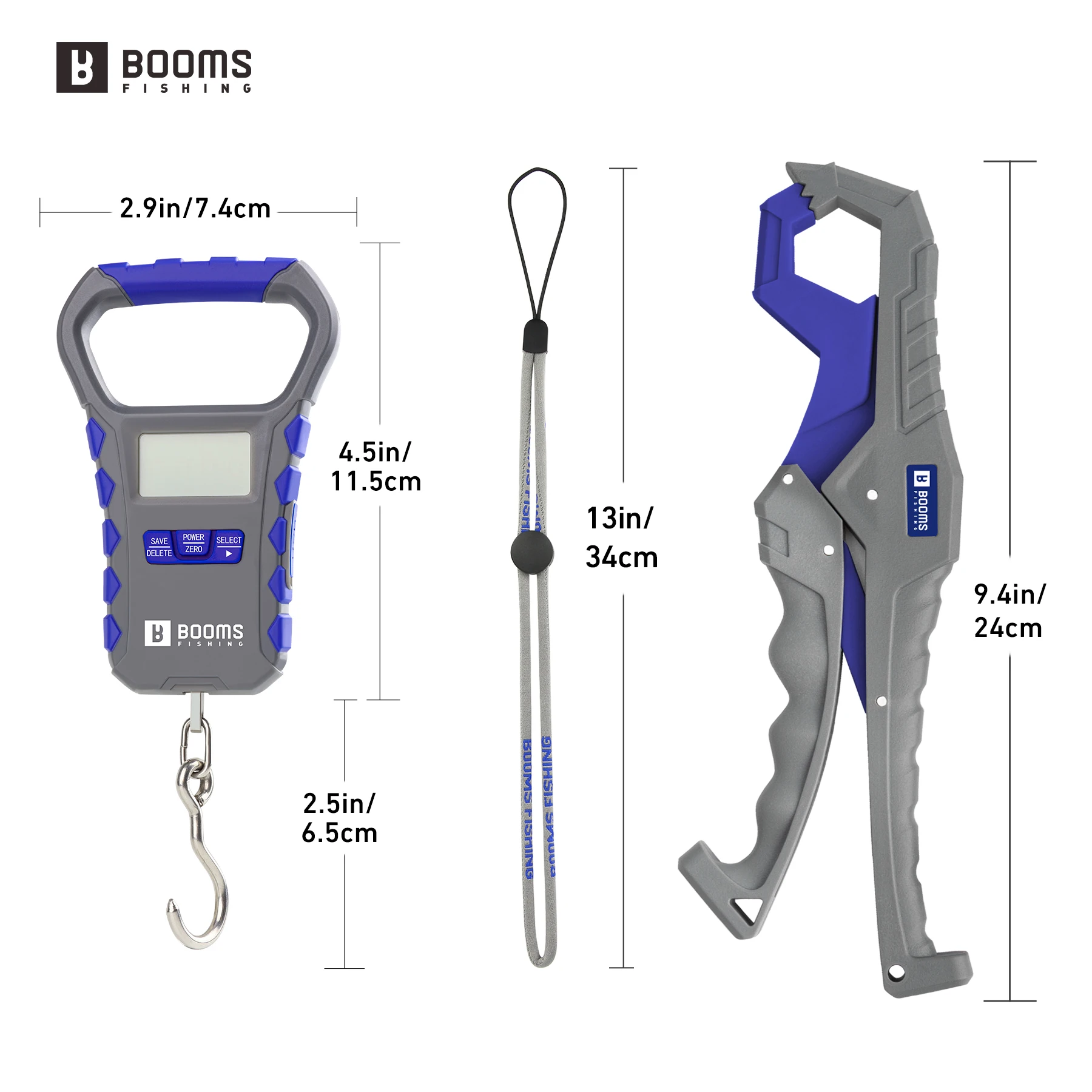 Booms Fishing-báscula de pesca Digital recargable LCD, 65LB/30KG, báscula de equipaje portátil y pinza de labio de pescado de 24cm, juego de herramientas de pesca