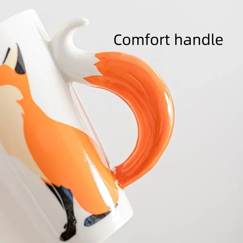 Tazas de cerámica de zorro 3D de 360ML, tazas de café con patrón de animales de dibujos animados, té de la tarde, Taza de leche antiescaldado, taza de regalos para niños para el hogar y la Oficina