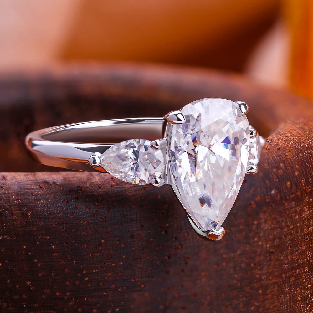 Anillos de compromiso de diamante moissanita con corte de pera de 1/2/3/6 quilates para mujer, anillo de boda con forma de gota de agua de 3 piedras de Plata de Ley 925