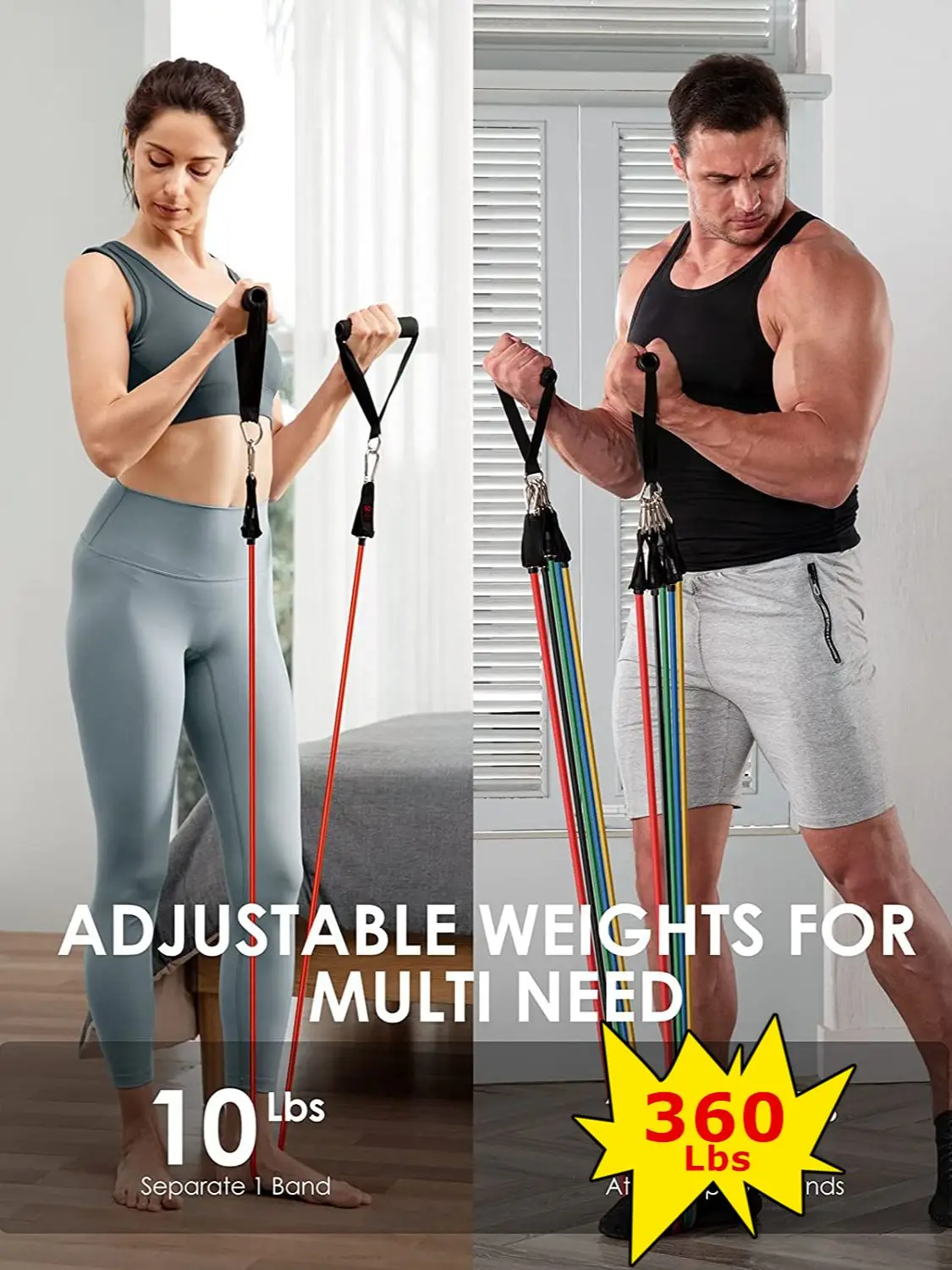 Juego de bandas de resistencia para ejercicios de Fitness, tubos elásticos, cuerda de tracción, equipo de entrenamiento para Yoga, gimnasio en casa, peso, 360 libras
