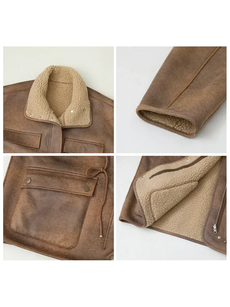 Chaquetas CHIC VEN para mujer, chaqueta Reversible de gamuza Lisa gruesa y cálida, abrigo exterior para motocicleta, abrigo holgado para mujer para invierno y otoño 2023