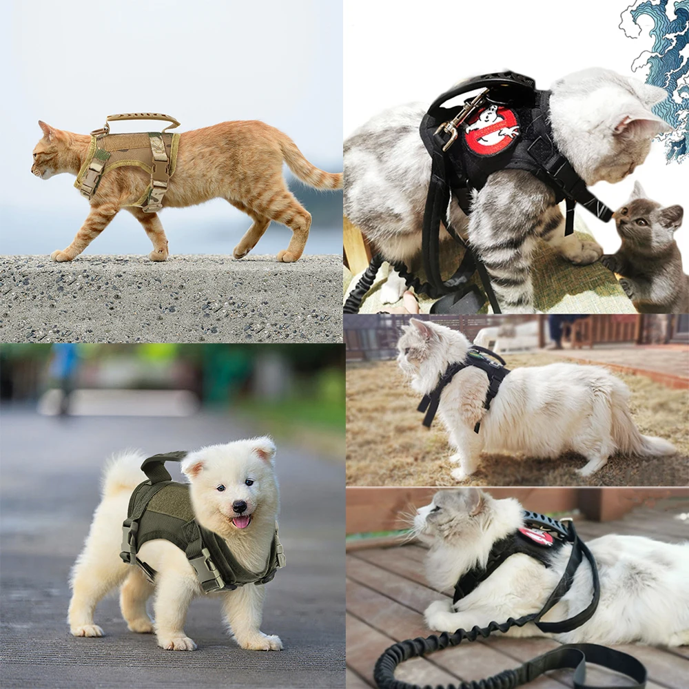 Arnés táctico para cachorros, correa para perros pequeños, gatos, chaleco ajustable para gatitos, servicio militar, entrenamiento de trabajo para perros y caminar