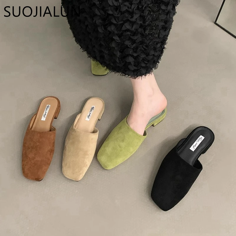 SUOJIALUN-zapatos planos de punta redonda para mujer, sandalias de vestir informales sin cordones, de tacón plano suave, para exteriores, Otoño, 2024