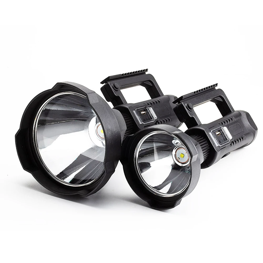 Potente linterna LED portátil, soporte montable, reflector de mano, foco recargable por USB, luz de antorcha impermeable