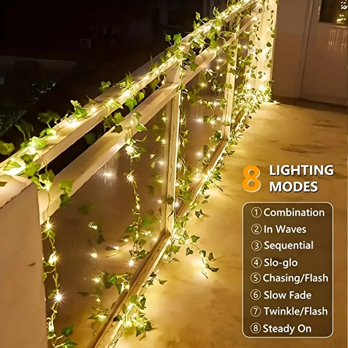 Guirnalda de luces LED solares de hiedra Artificial, 12M, 100 LED, guirnalda de calle para jardín, luces de hadas impermeables para exteriores, decoración para fiesta y boda, 1 ud.