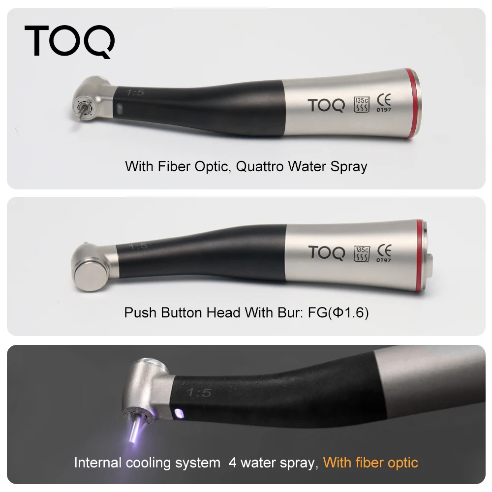 TOQ Red Ring 1:5 Contra-ángulo de aumento de baja velocidad con irrigación interna y fibra óptica para motor tipo E